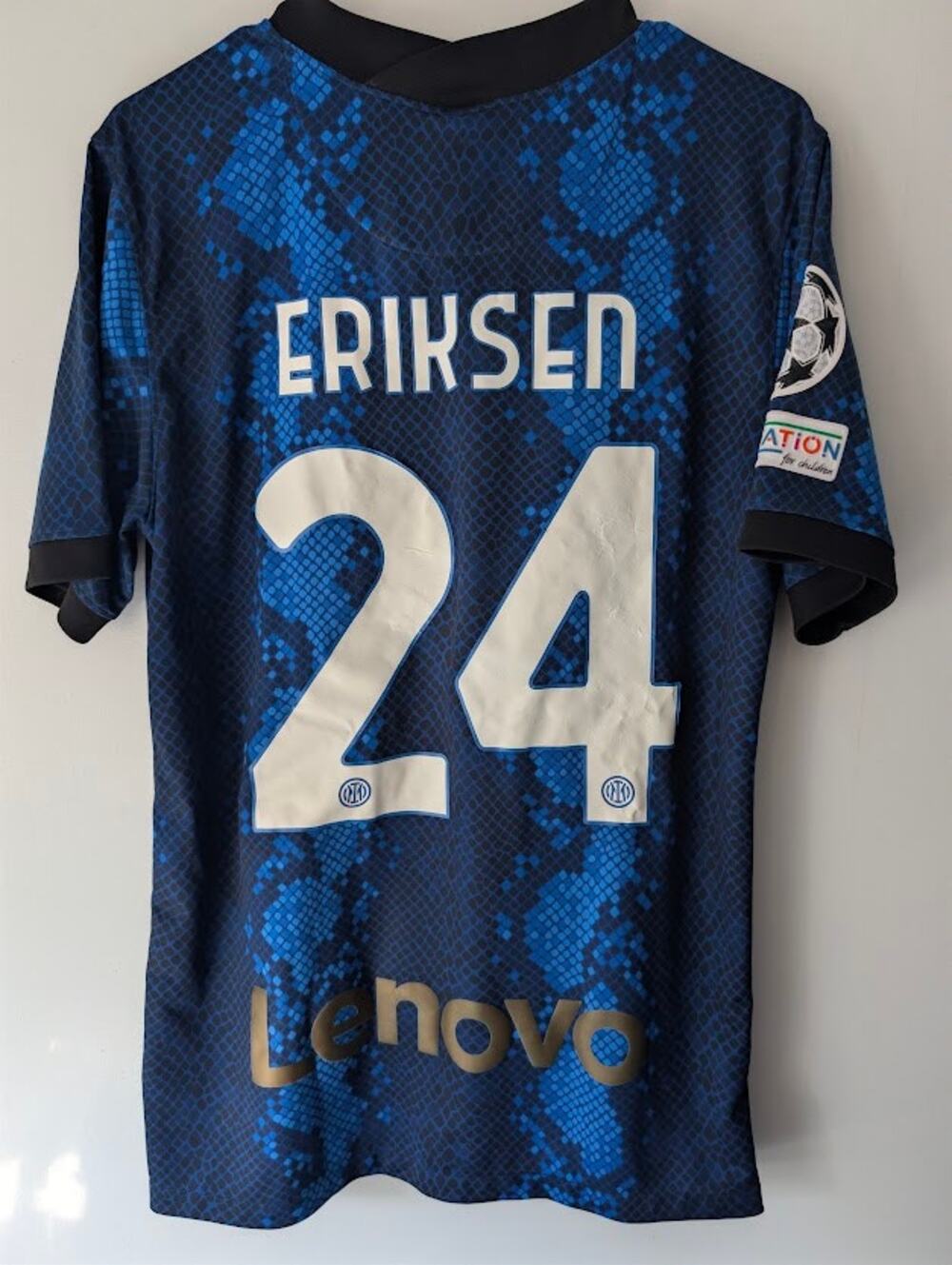 Inter Milan 2021-22 Home Christian Eriksen Jersey Men Medium UCL Fully Patched